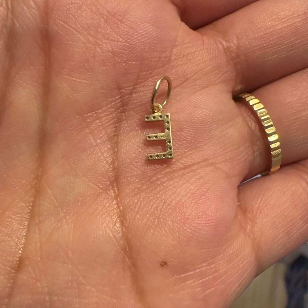 14k solid gold pave diamond alphabet charm - Picture 5 of 6